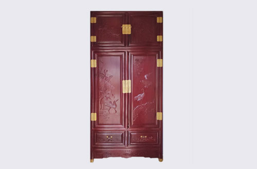 临泉高端中式家居装修深红色纯实木衣柜