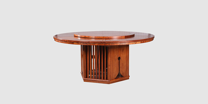 临泉中式餐厅装修天地圆台餐桌红木家具效果图